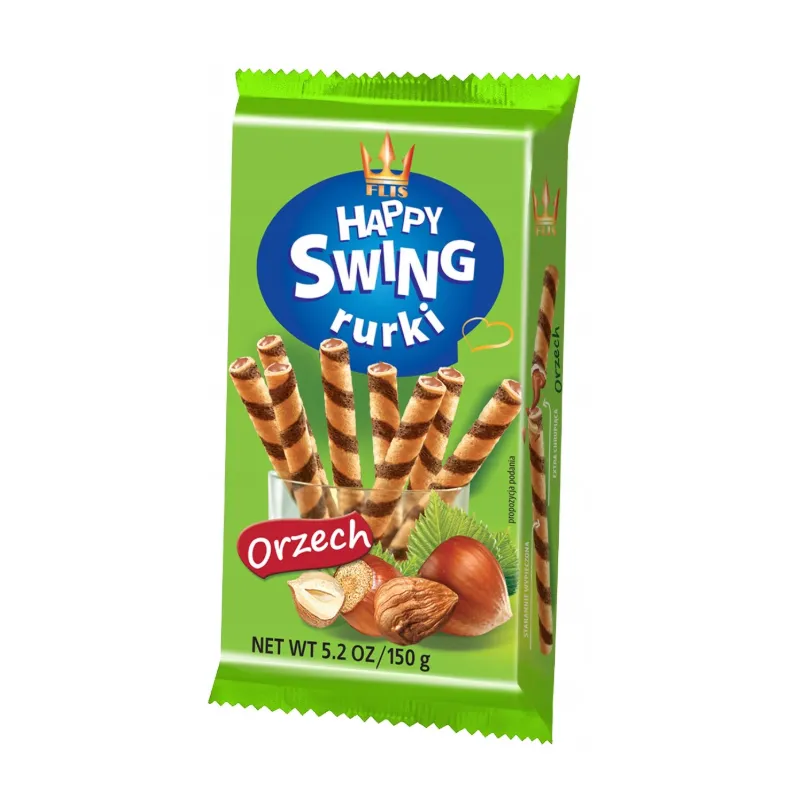FLIS HAPPY SWING RURKI WAFLOWE Z KREMEM ORZECHOWYM 150g