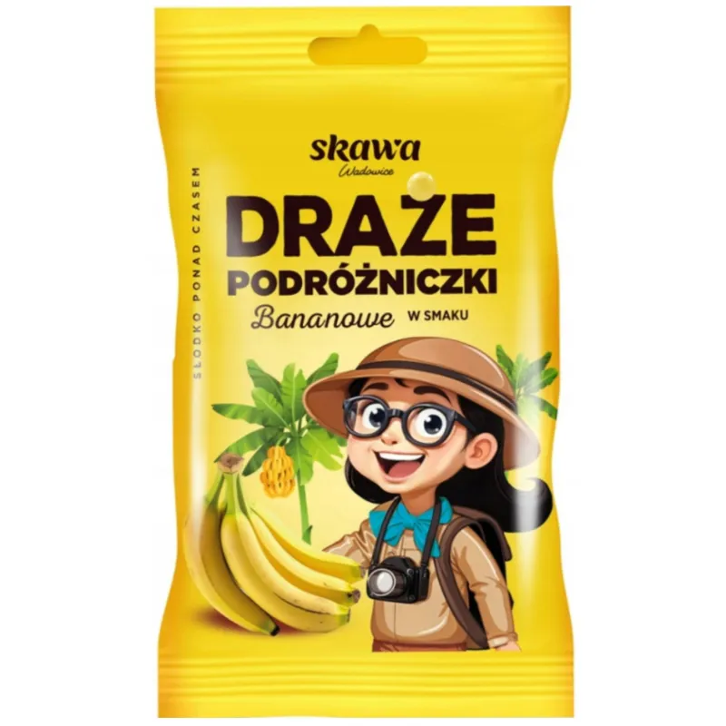 SKAWA DRAŻE PODRÓŻNICZKI O SMAKU BANANOWYM 70g