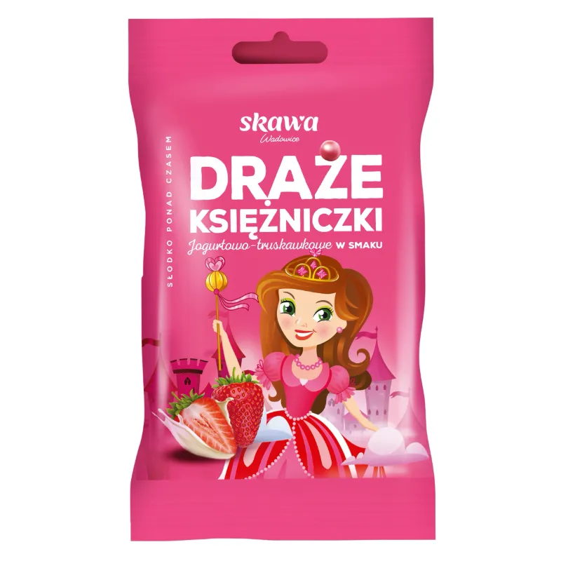 SKAWA DRAŻE KSIĘŻNICZKI O SMAKU JOGURTOWO-TRUSKAWKOWYM 70g SKAWA DRAŻE KSIĘŻNICZKI O SMAKU JOGURTOWO-TRUSKAWKOWYM 70g