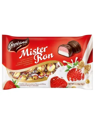 MISTER RON 1kg CUKIERKI TRUSKAWKOWO ŚMIETANKOWE W CZEKOLADZIE GOPLANA