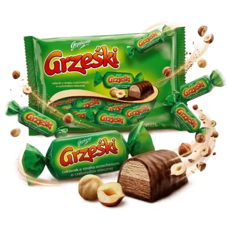GRZEŚKI CUKERKI ORZECHOWE W CZEKOLADZIE MLECZNEJ 1KG GOPLANA