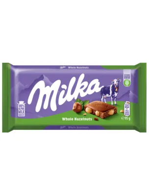 MILKA WHOLE HAZELNUT CZEKOLADA MLECZNA Z CAŁYMI ORZECHAMI LASKOWYMI 95g