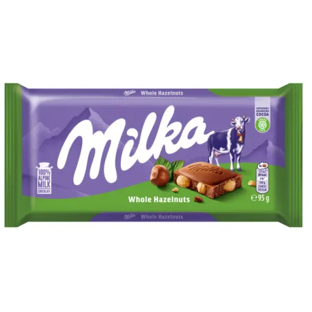 MILKA WHOLE HAZELNUT CZEKOLADA MLECZNA Z CAŁYMI ORZECHAMI LASKOWYMI 95g