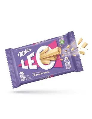 MILKA LEO WHITE 33,3g WAFELEK PRZEKŁADANY KREMEM W BIAŁEJ CZEKOLADZIE
