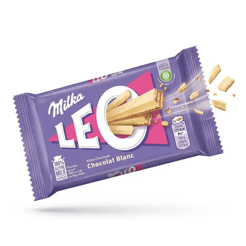MILKA LEO WHITE 33,3g WAFELEK PRZEKŁADANY KREMEM W BIAŁEJ CZEKOLADZIE