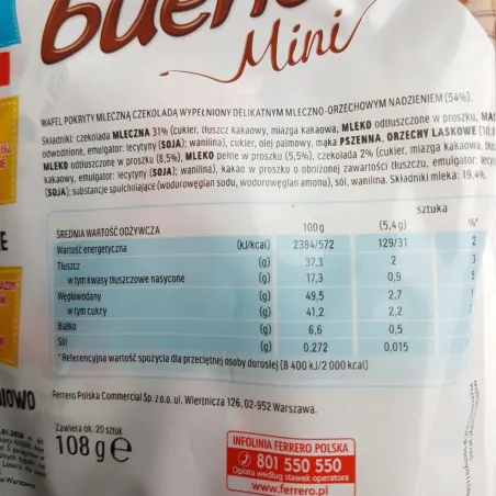 KINDER BUENO MINI WAFELKI MLECZNO-ORZECHOWE 108g FERRERO