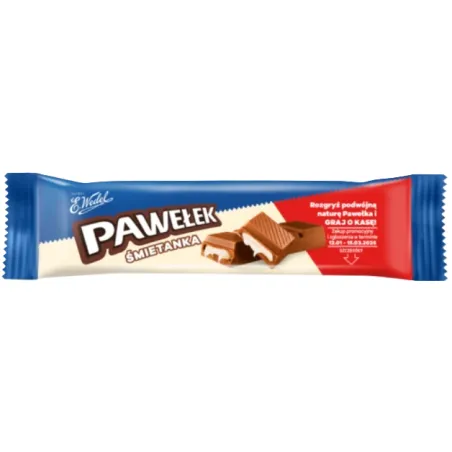 PAWEŁEK ŚMIETANKOWY 45g E.WEDEL BATONIK W MLECZNEJ CZEKOLADZIE