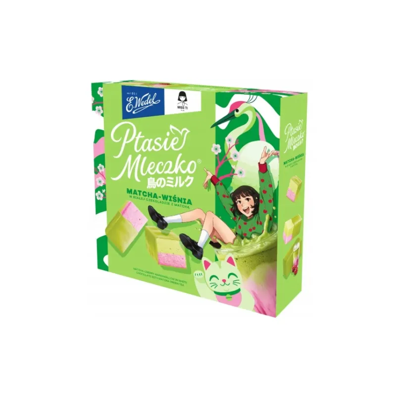 PTASIE MLECZKO WEDEL MATCHA WIŚNIA MISS IT W BIAŁEJ CZEKOLADZIE 340g