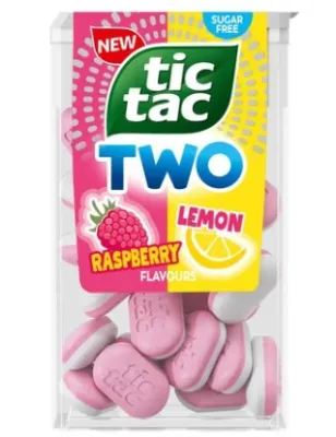 TIC TAC TWO  RASPBERRY LEMON BEZ CUKRU 38,5g DWUSMAKOWE DRAŻETKI