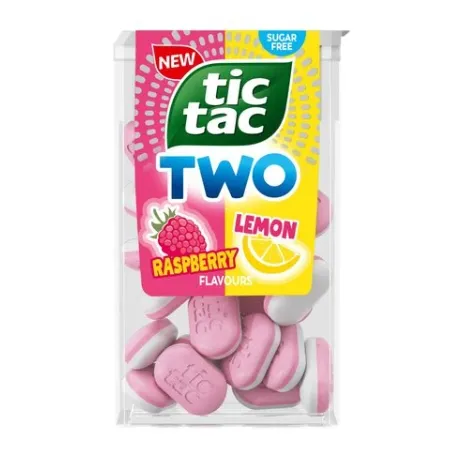 TIC TAC TWO  RASPBERRY LEMON BEZ CUKRU 38,5g DWUSMAKOWE DRAŻETKI