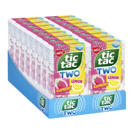 TIC TAC TWO  RASPBERRY LEMON BEZ CUKRU 38,5g DWUSMAKOWE DRAŻETKI