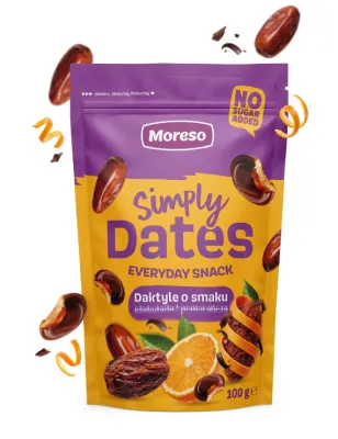 SIMPLY DATES DAKTYLE O SMAKU CZEKOLADA + POMARANCZA 100g MORESO