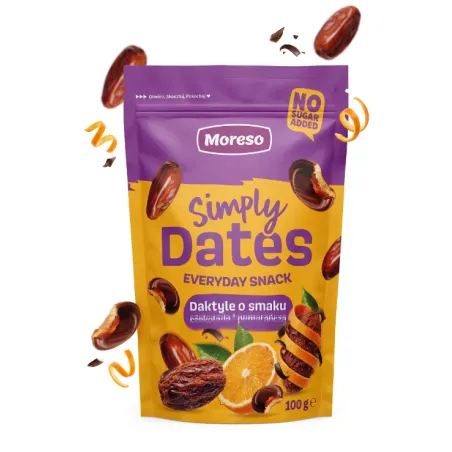 SIMPLY DATES DAKTYLE O SMAKU CZEKOLADA + POMARANCZA 100g MORESO