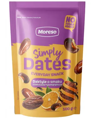 SIMPLY DATES DAKTYLE O SMAKU CZEKOLADA + POMARANCZA 100g MORESO