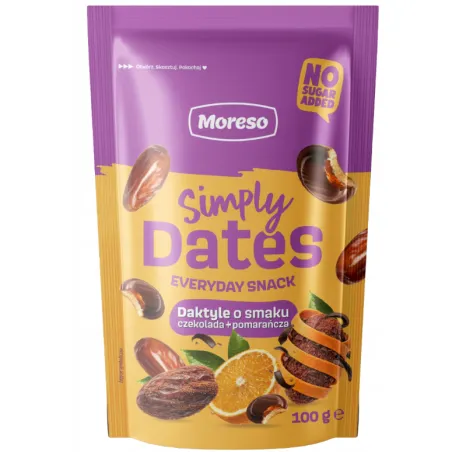 SIMPLY DATES DAKTYLE O SMAKU CZEKOLADA + POMARANCZA 100g MORESO