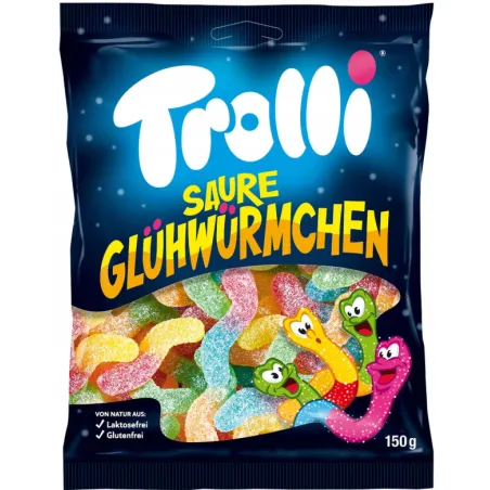 TROLLI SAURE GLUHWURMCHEN ŻELKI KWAŚNE ROBAKI 150g