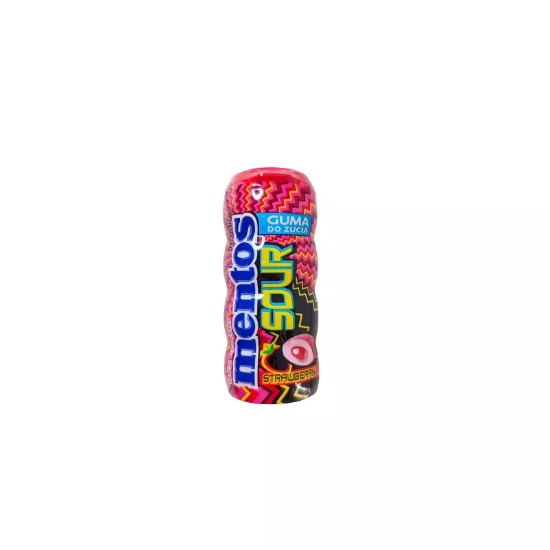 MENTOS SOUR STRAWBERRY KWAŚNA GUMA DO ŻUCIA BEZ CUKRU 30g