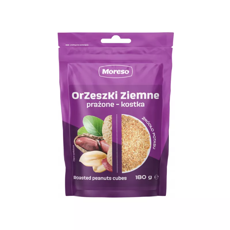 ORZESZKI ZIEMNE PRAŻONE - KOSTKA VEGAN BEZ GLUTENU 180g MORESO