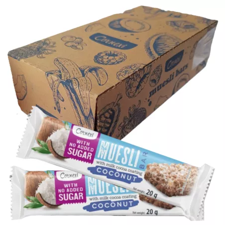 CORNEXI BATON MUSLI KOKOSOWY W POLEWIE MLECZNO-KAKAOWEJ BEZ CUKRU 20g