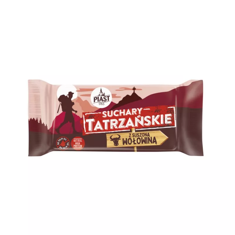 PIAST SUCHARY TATRZAŃSKIE Z SUSZONĄ WOŁOWINĄ 70g PIAST SUCHARY TATRZAŃSKIE Z SUSZONĄ WOŁOWINĄ 70g