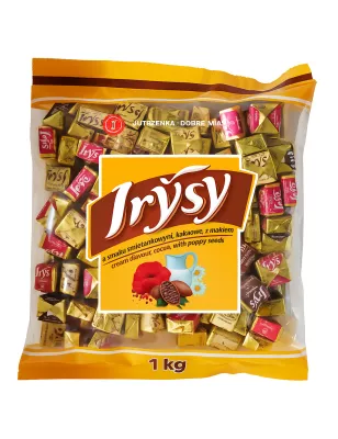 IRYSY CUKIERKI ŚMIETANKOWE, KAKAOWE, Z MAKIEM 1kg JUTRZENKA DOBRE MIASTO