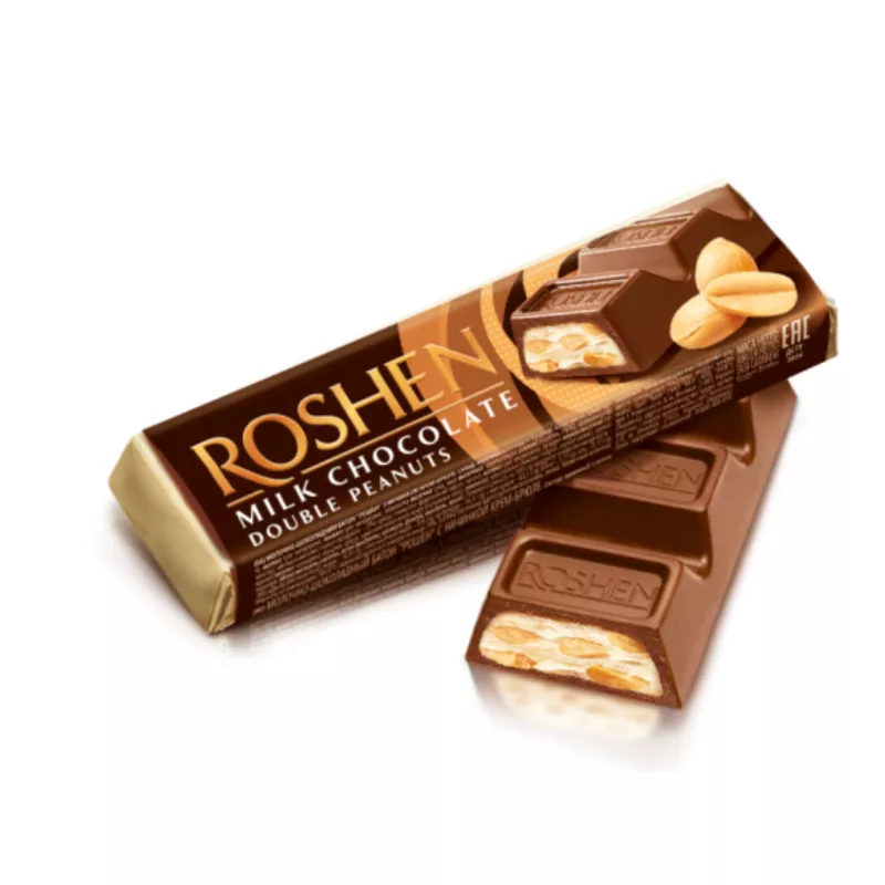 ROSHEN BATON MILK CHOCOLATE DOUBLE PEANUTS Z NADZ. ARACHIDOWYM 39g