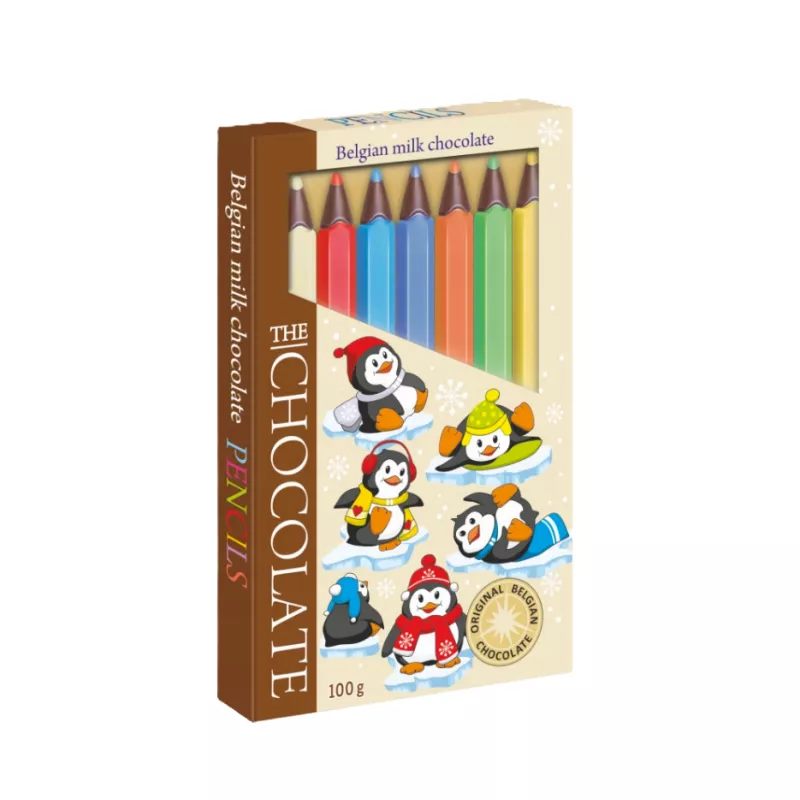 CHOCOLATE PENCILS PINGWINY KREDKI Z BELGIJSKIEJ CZEKOLADY 100g CHOCOLATE PENCILS PINGWINY KREDKI Z BELGIJSKIEJ CZEKOLADY 100g
